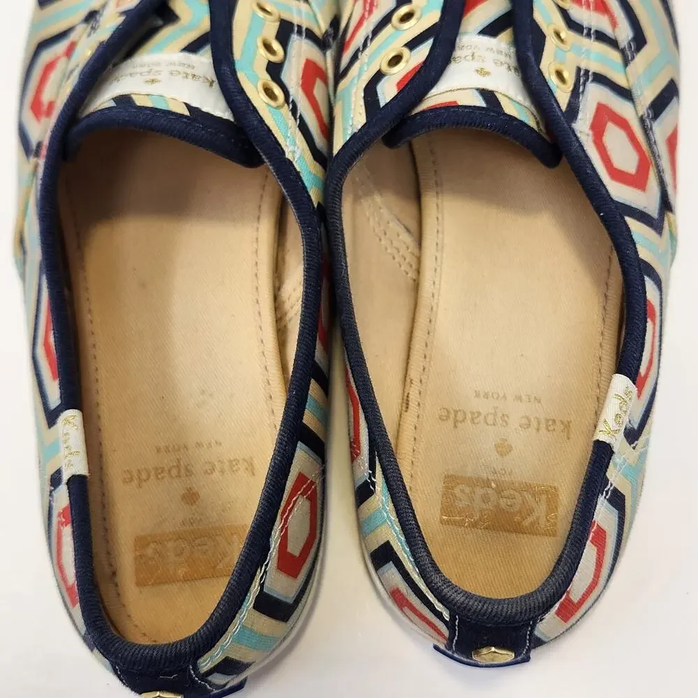 Kate Spade Keds Champion Geo Slip On Canvas Sneakers Size 7.5 Red Blue Retro